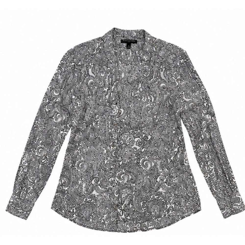 Banana Republic Paisley Button Front Blouse Top Sz M Black White Career Casual